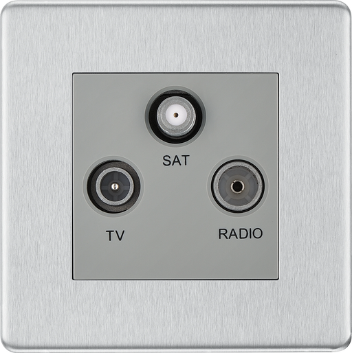 BG Electrical Flatplate Screwless Brushed Steel - Triple TV/FM/SAT triplex - screened