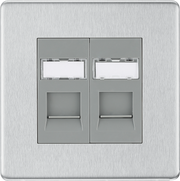 BG Electrical Flatplate Screwless Brushed Steel - Double, RJ45 telephone socket