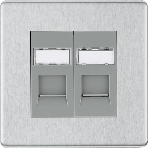 BG Electrical Flatplate Screwless Brushed Steel - Double, RJ45 telephone socket