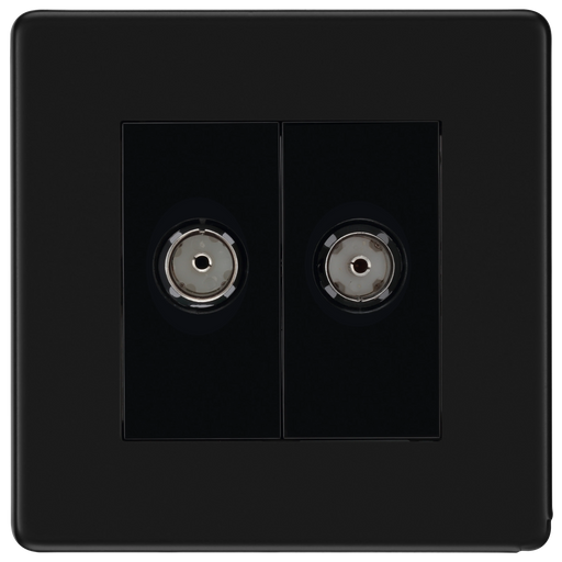 BG Electrical Flatplate Screwless Matt Black - Double co-axial