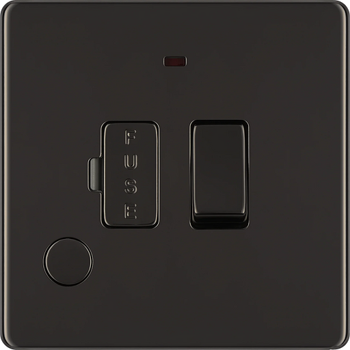 BG Electrical Flatplate Screwless Black Nickel - Switched and fused with indicator and flex outlet