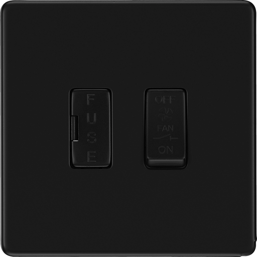 BG Electrical Flatplate Screwless Matt Black - 3 pole fan isolator, fused