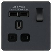 BG Electrical Evolve Matt Grey - Single, switched, single pole, with 2 x USB A