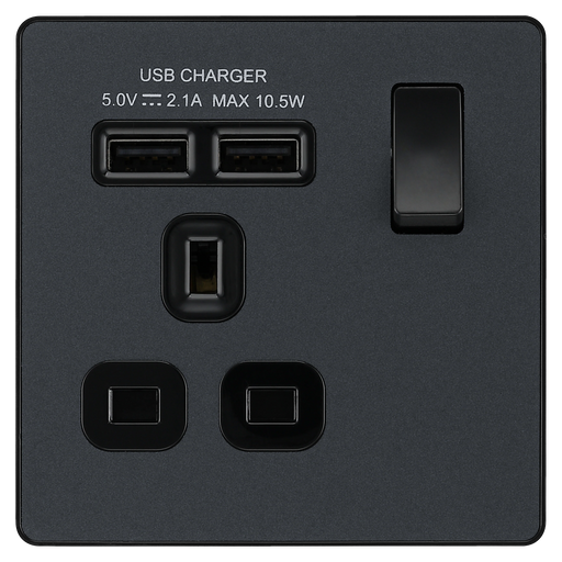 BG Electrical Evolve Matt Grey - Single, switched, single pole, with 2 x USB A