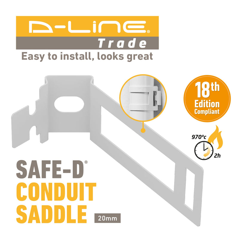 D-Line Fire Clip - Safe-D Conduit Saddle 25mm - White (Pack of 20)