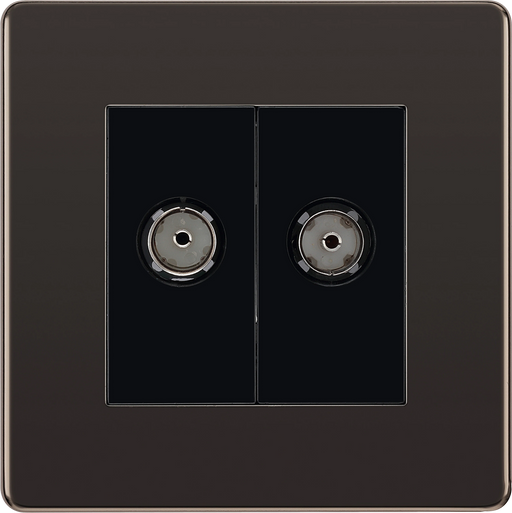 BG Electrical Flatplate Screwless Black Nickel - Double co-axial