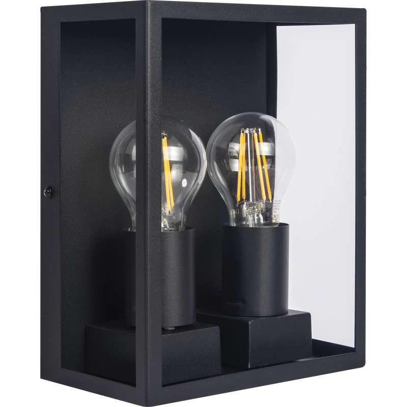 Luceco Azurar Coach Lantern - Exterior Decorative Wall Glass Lanten Twin IP44 E27 Lamp included Black
