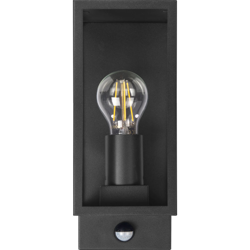 Luceco Azurar Coach Lantern - Exterior Decorative Wall Glass Lanten Single with PIR motion Sensor IP44 E27 Lamp included Black