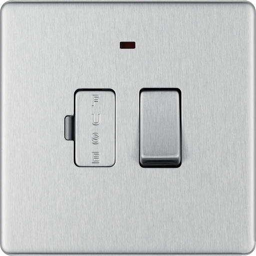 BG Electrical Flatplate Screwless Brushed Steel - Switched and fused with indicator