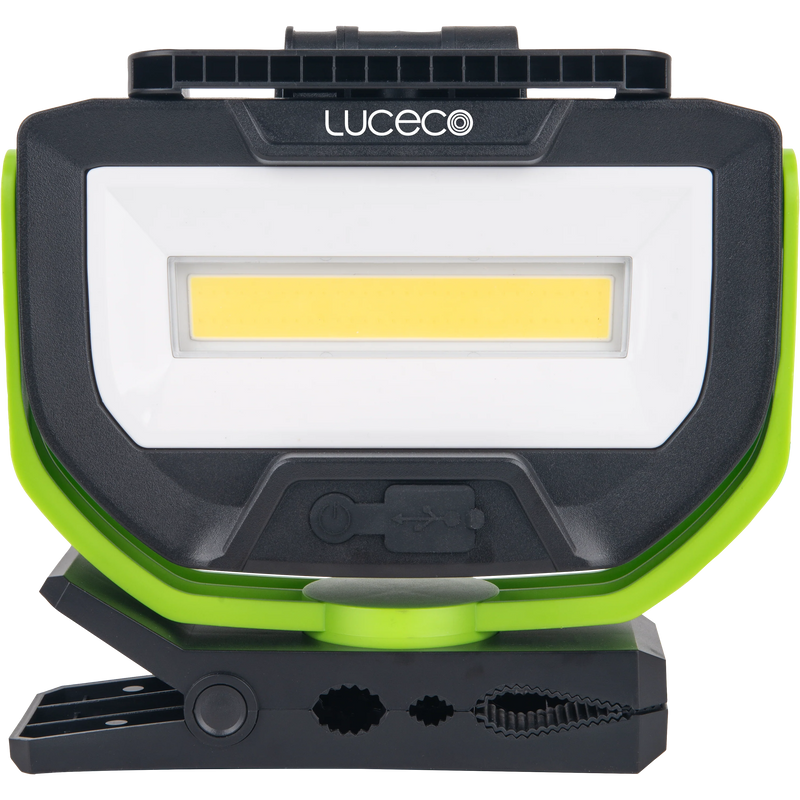 Luceco Clamp - Twin Panel LED Worklight with Magnetic Clamp and USB Power Bank, Rechargeable, Fully Rotating and Tilting Inspection Light, Folding, High Capacity Battery, IP54, 30W, 2500lm, 6500K,