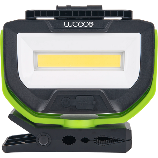 Luceco Clamp - Twin Panel LED Worklight with Magnetic Clamp and USB Power Bank, Rechargeable, Fully Rotating and Tilting Inspection Light, Folding, High Capacity Battery, IP54, 30W, 2500lm, 6500K,