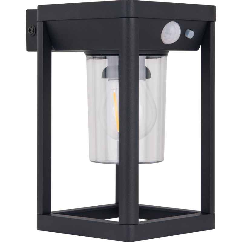 Luceco Azurar Coach Lantern - Filament Decorative Solar Wall Light with PIR Motion Sensor, Outdoor Lantern, Exterior Lighting, LED Bulb Included, Black, IP54, 2.7W, 220lm, 3000K