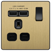 BG Electrical Evolve Satin Brass - Single, switched, single pole, with 2 x USB A