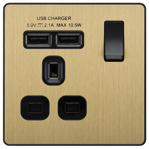 BG Electrical Evolve Satin Brass - Single, switched, single pole, with 2 x USB A