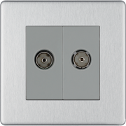 BG Electrical Flatplate Screwless Brushed Steel - Double, isolated, co-axial