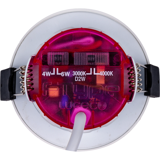 Luceco Elite - FType Elite Fire Rated Downlight 4W/6W 690lm Power Change & CCT Change 3000K / 4000K Dim2Warm Dimmable IP65 White - Adjustable