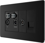 BG Electrical Flatplate Screwless Matt Black - Quadplex 2 x sat, BT outlet and co-ax returned - screened