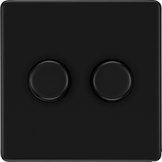 BG Electrical Flatplate Screwless Matt Black - Double, 2 way push 200W