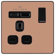 BG Electrical Evolve Polished Copper - Single, switched, single pole, with 1 x USB A + 1 x USB C