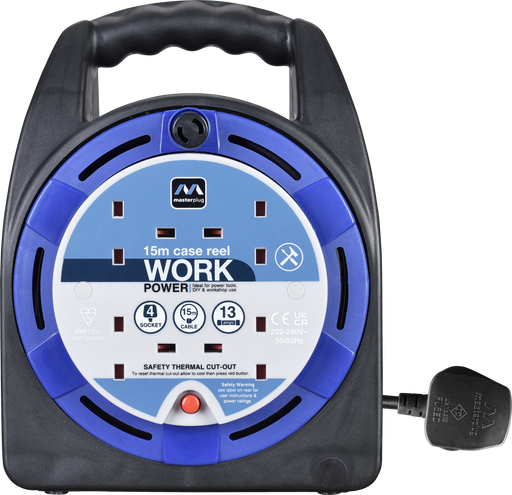 Masterplug Work - 15m, 4 Sockets, 13A, Blue