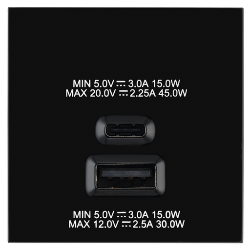 BG Electrical Euro Module - 45W USB A+C Euro Module - Black
