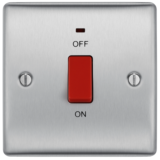 BG Electrical Nexus Metal Brushed Steel - 45A, double pole, single plate, with indicator