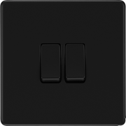 BG Electrical Flatplate Screwless Matt Black - Double, 2 way switch
