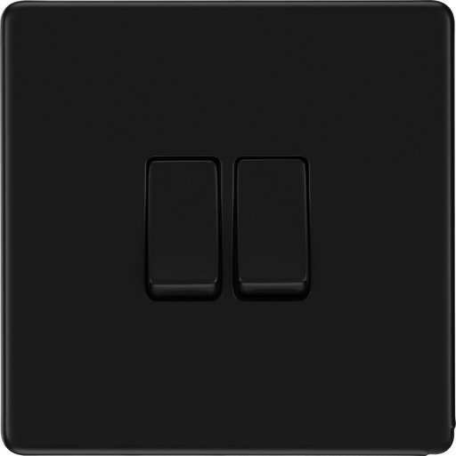 BG Electrical Flatplate Screwless Matt Black - Double, 2 way switch