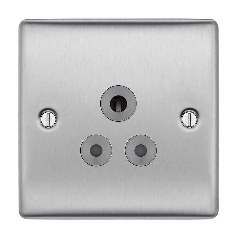 BG Electrical Nexus Metal Brushed Steel - 5A, single, unswitched, round pin