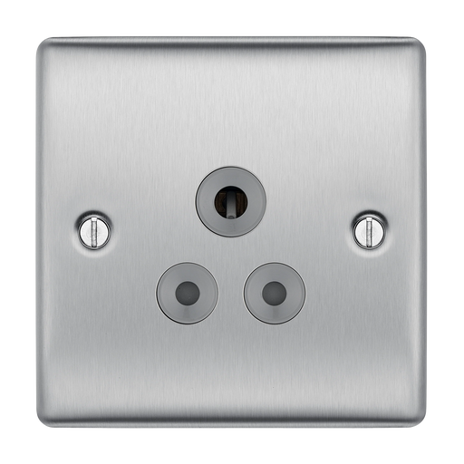 BG Electrical Nexus Metal Brushed Steel - 5A, single, unswitched, round pin