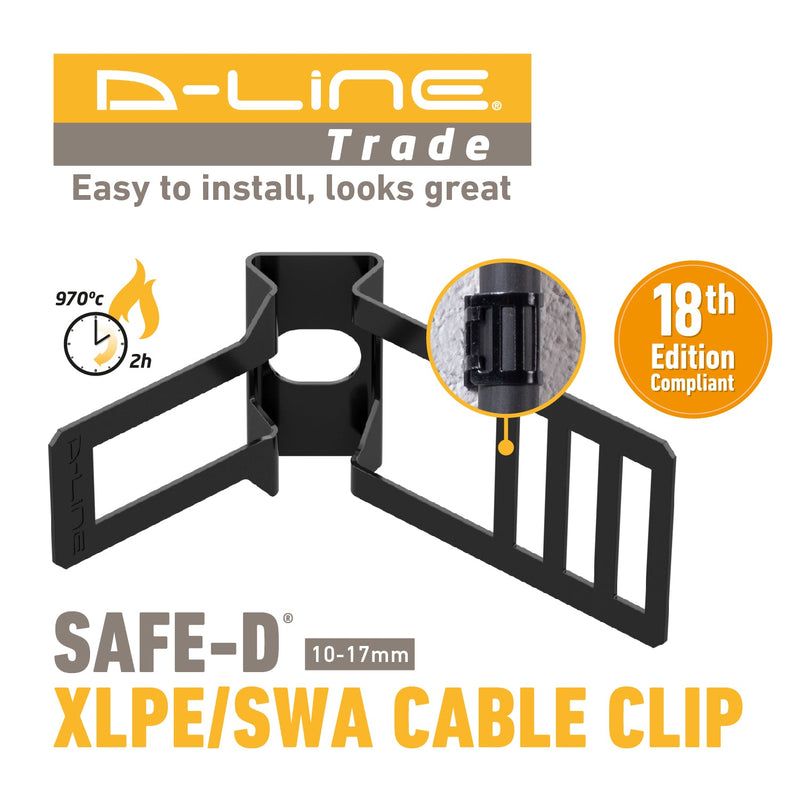 D-Line Fire Clip - Adjustable Cable Clip 10-17mm - Black (Pack of 20)