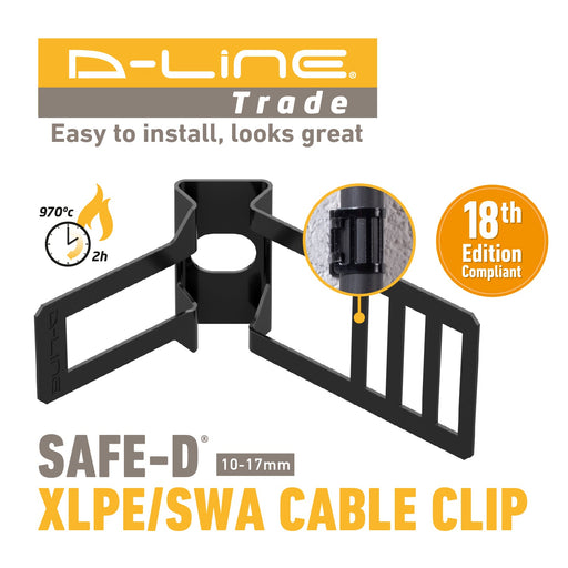 D-Line Fire Clip - Adjustable Cable Clip 10-17mm - Black (Pack of 20)