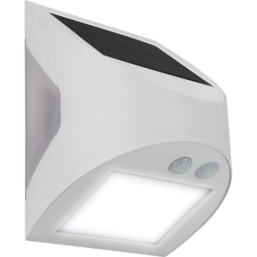 Luceco Prysm Wall Light - Prysm Decorative Outdoor Solar Wall Light with PIR Motion Sensor and USB Charging Port, LED Exterior Lighting, White, IP54, 3W, 300lm, 4000K