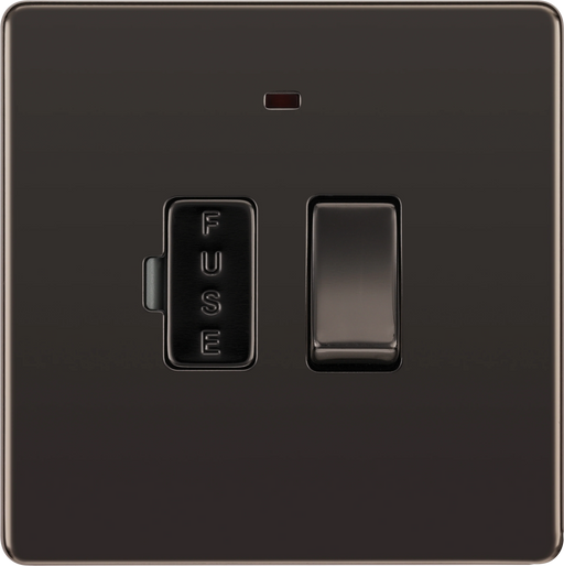 BG Electrical Flatplate Screwless Black Nickel - Switched and fused with indicator
