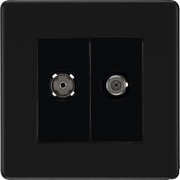 BG Electrical Flatplate Screwless Matt Black - Double satellite and co-axial