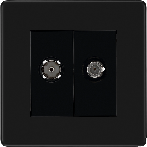 BG Electrical Flatplate Screwless Matt Black - Double satellite and co-axial