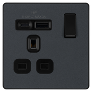 BG Electrical Evolve Matt Grey - Single, switched, single pole, with 1 x USB A + 1 x USB C