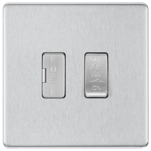 BG Electrical Flatplate Screwless Brushed Steel - 3 pole fan isolator, fused