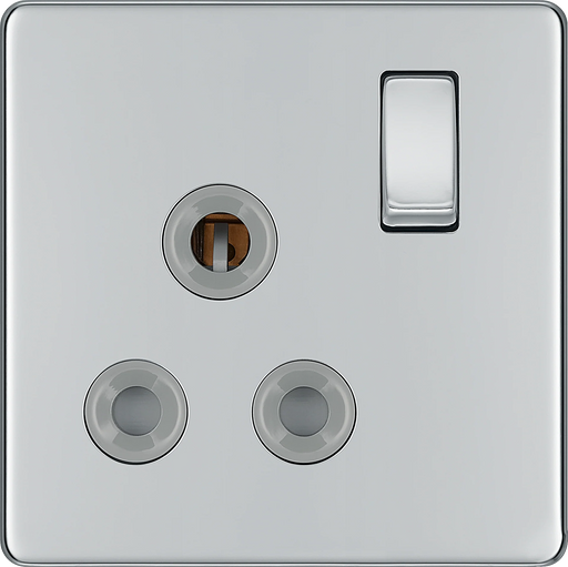 BG Electrical Flatplate Screwless Polished Chrome - 15A, single, switched, round pin