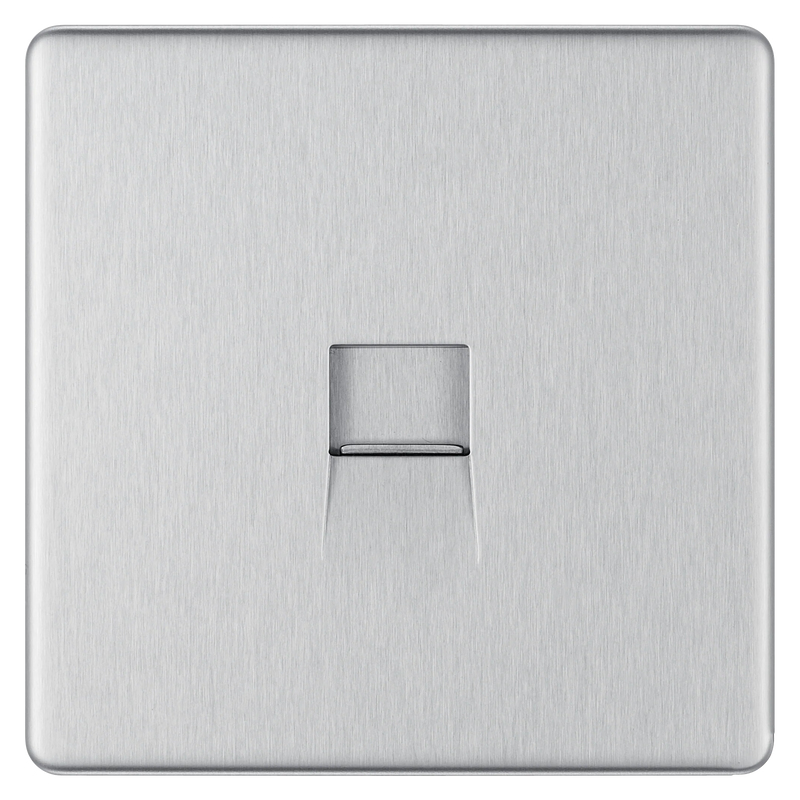 BG Electrical Flatplate Screwless Brushed Steel - Single, telephone socket, secondary