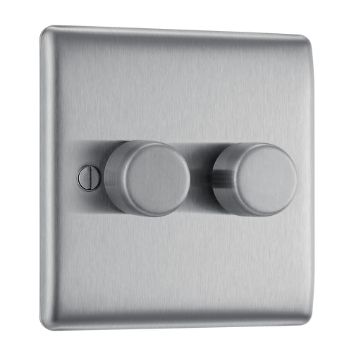 BG Electrical Nexus Metal Brushed Steel - Double, 2 way push 200W