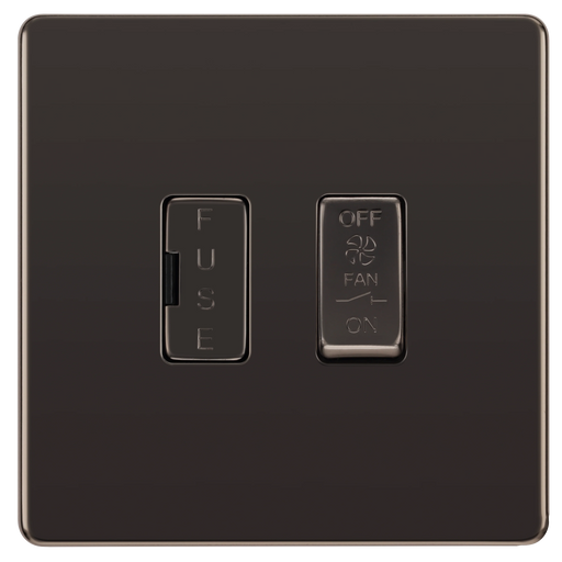 BG Electrical Flatplate Screwless Black Nickel - 3 pole fan isolator, fused