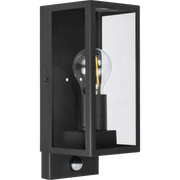 Luceco Azurar Coach Lantern - Exterior Decorative Wall Glass Lanten Single with PIR motion Sensor IP44 E27 Lamp included Black