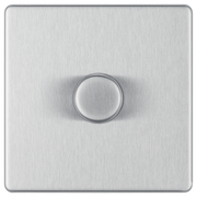BG Electrical Flatplate Screwless Brushed Steel - Single, 2 way push 200W
