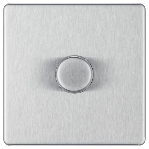 BG Electrical Flatplate Screwless Brushed Steel - Single, 2 way push 200W