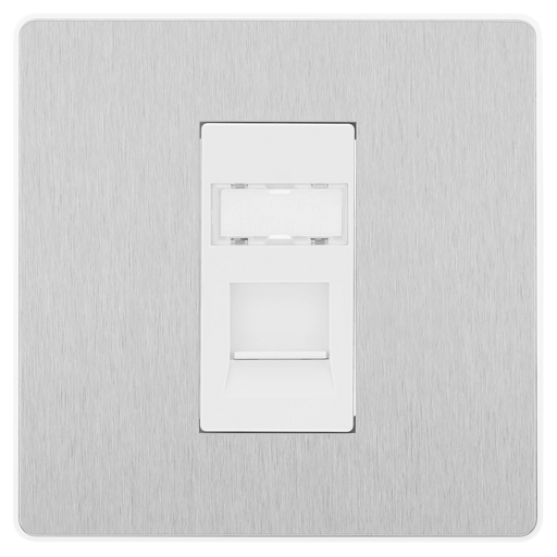 BG Electrical Evolve Brushed Steel - Single, RJ45 telephone socket