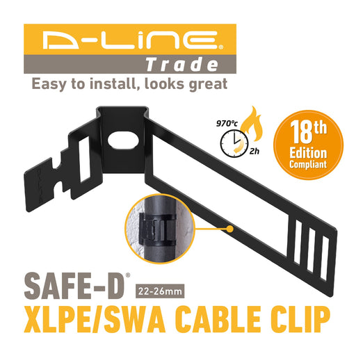 D-Line Fire Clip - Adjustable Cable Clip 22-26mm - Black (Pack of 20)