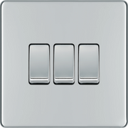 BG Electrical Flatplate Screwless Polished Chrome - Triple, 2 way switch