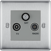 BG Electrical Nexus Metal Brushed Steel - Triple TV/FM/SAT triplex - screened
