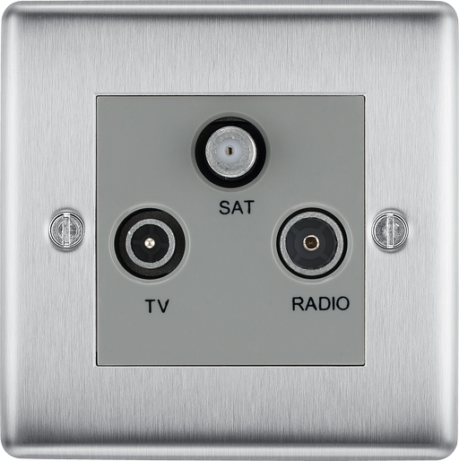 BG Electrical Nexus Metal Brushed Steel - Triple TV/FM/SAT triplex - screened